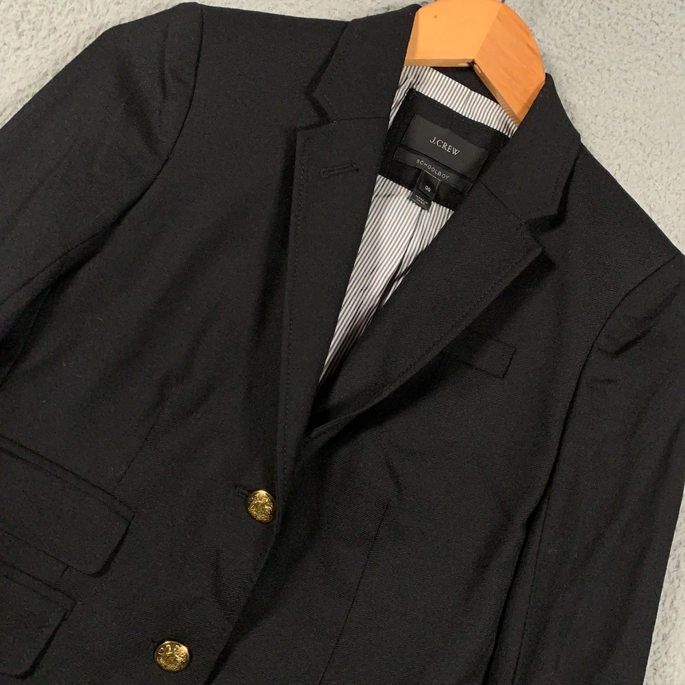 J.Crew Schoolboy Blazer Jacket Womens 00 Black Preppy Wool Gold Button Tailored